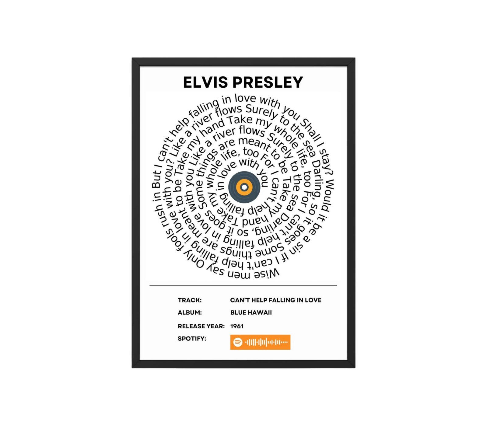 Portrait Framed Art Print SLVS 009 Elvis Presley - Cant help falling in love